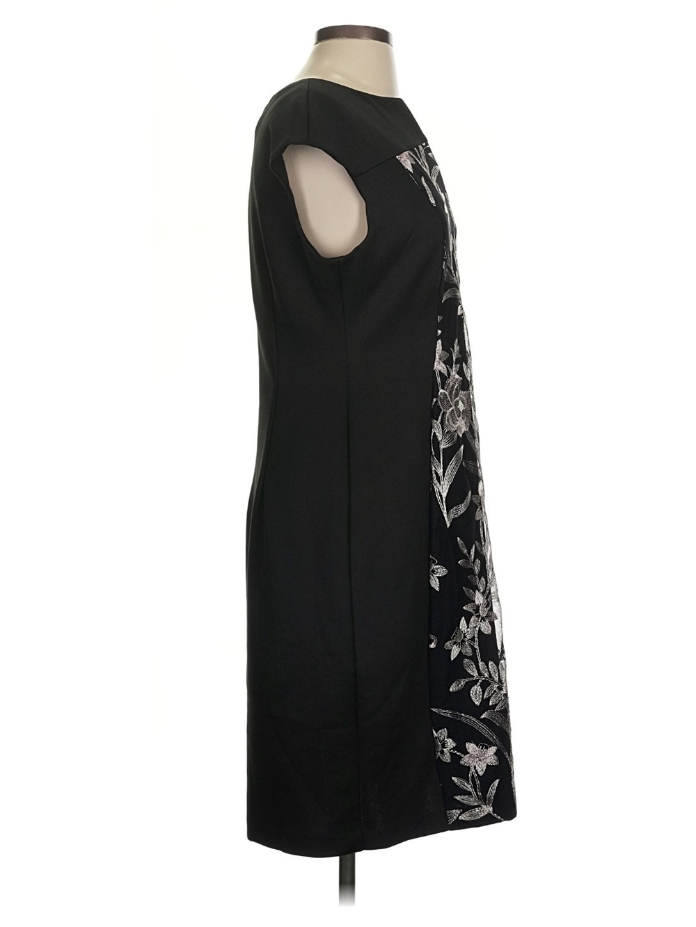 connected apparel Black Midi Dress with Silver Floral Embroidery - Picture 3 of 11